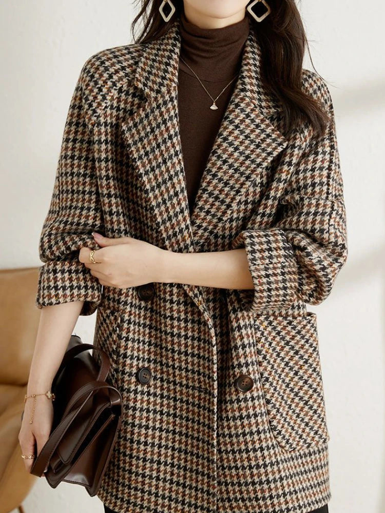 Women's Oversized Houndstooth Double-Breasted Blazer