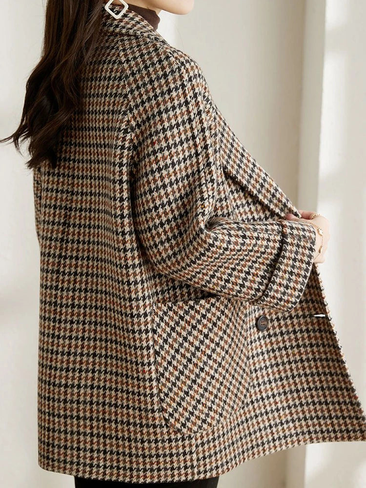 Women's Oversized Houndstooth Double-Breasted Blazer
