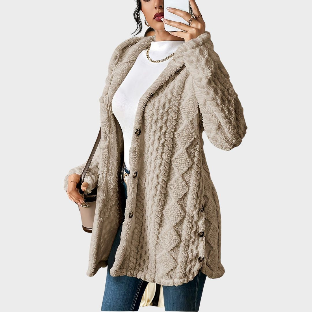 Women's Cable Knit Cardigan with Hood