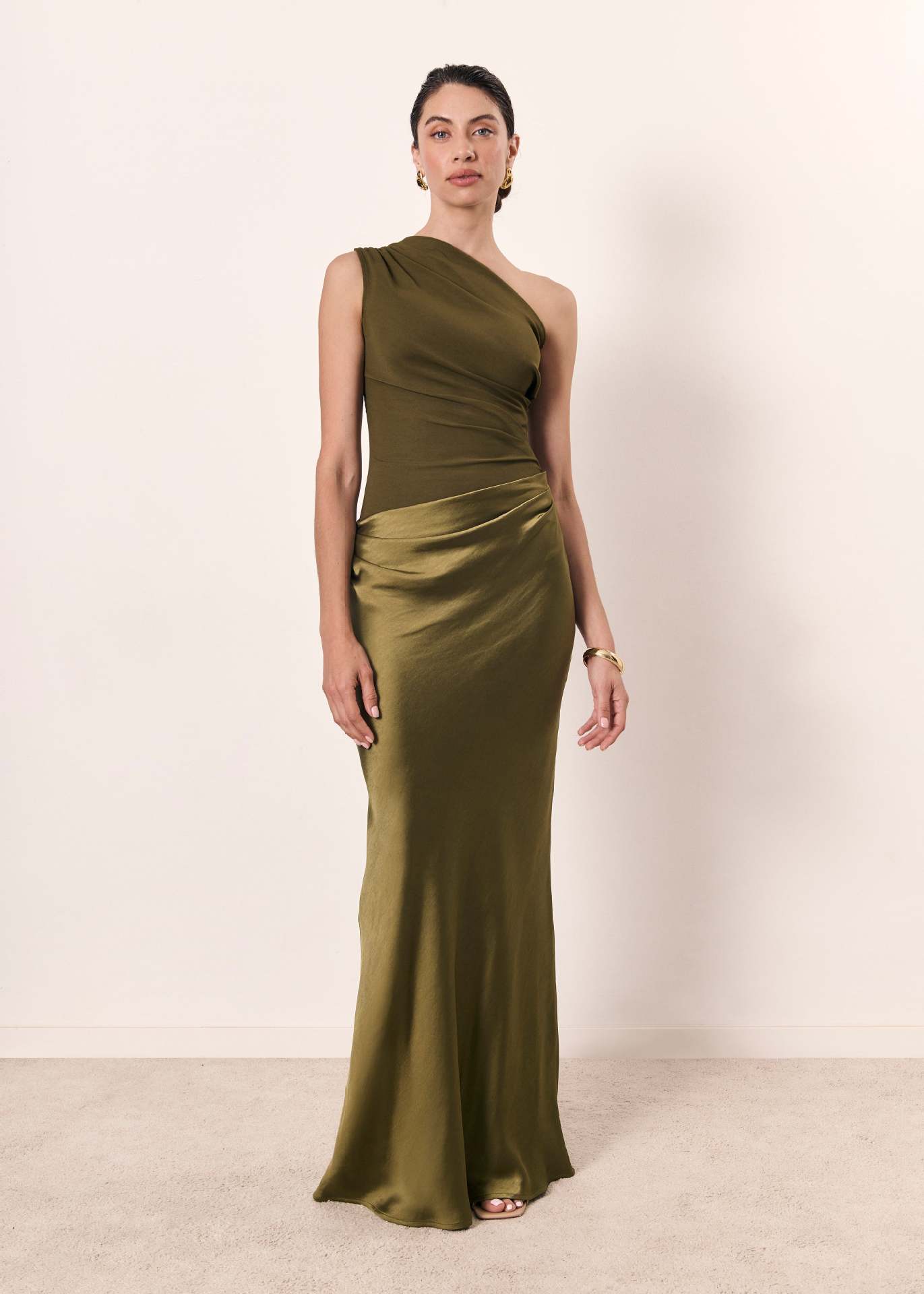 Women's One-Shoulder Ruched Bodycon Maxi Dress