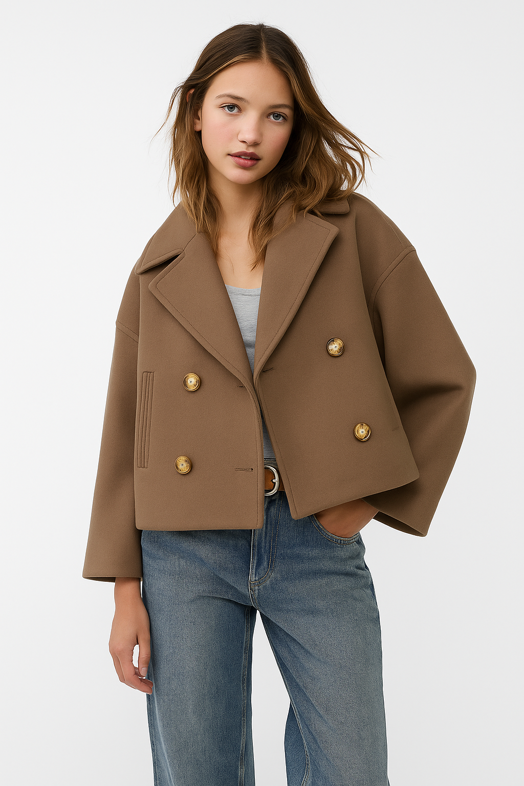 Women's Double-Breasted Cropped Tailored Blazer