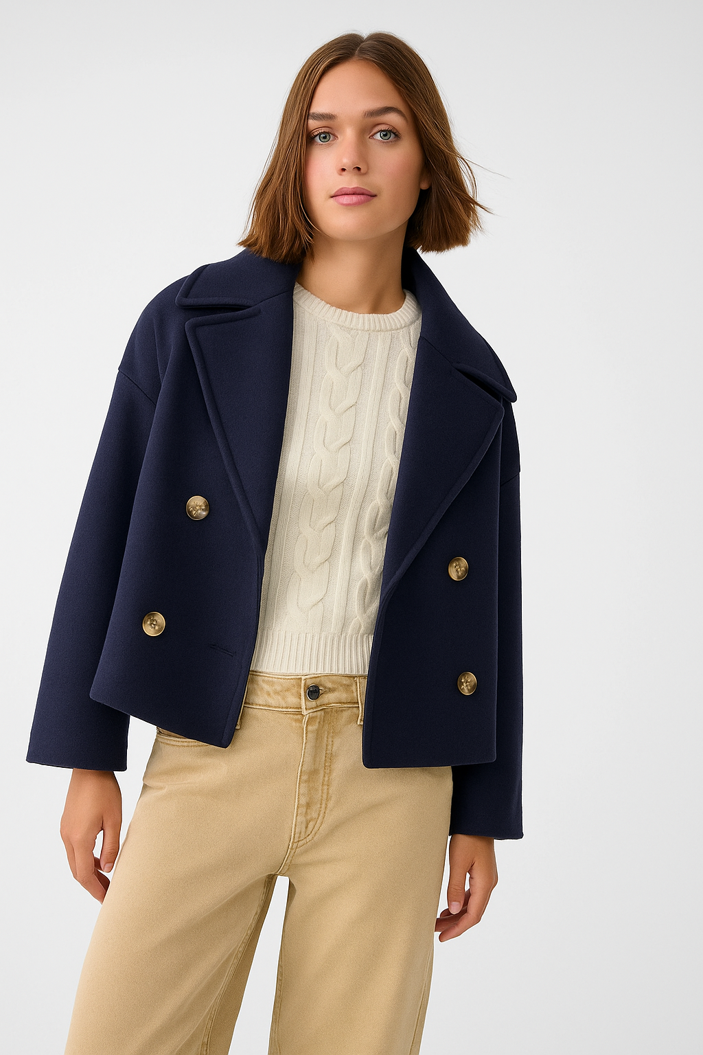 Women's Double-Breasted Cropped Tailored Blazer