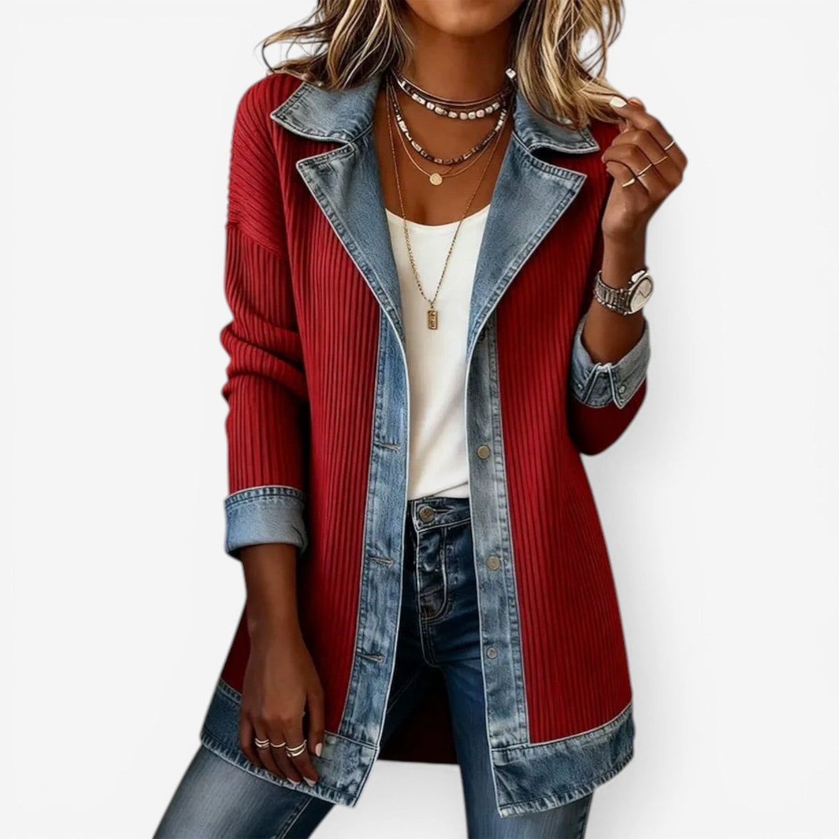 Women’s Denim Trim Button-Front Casual Jacket