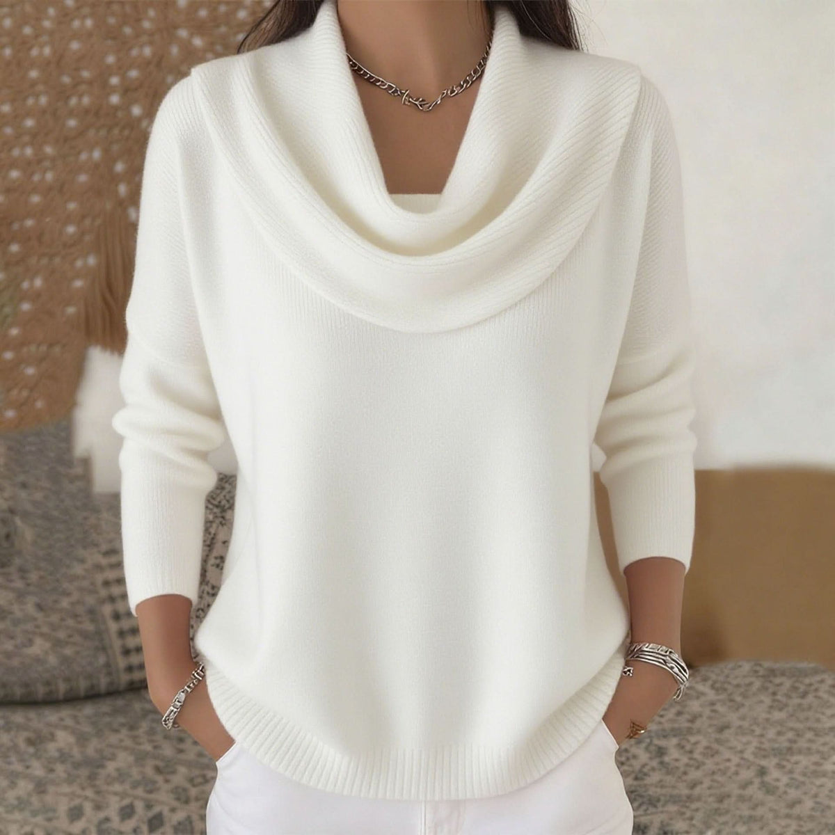 Women's Cozy Long Sleeve Cowl Neck Knit Sweater