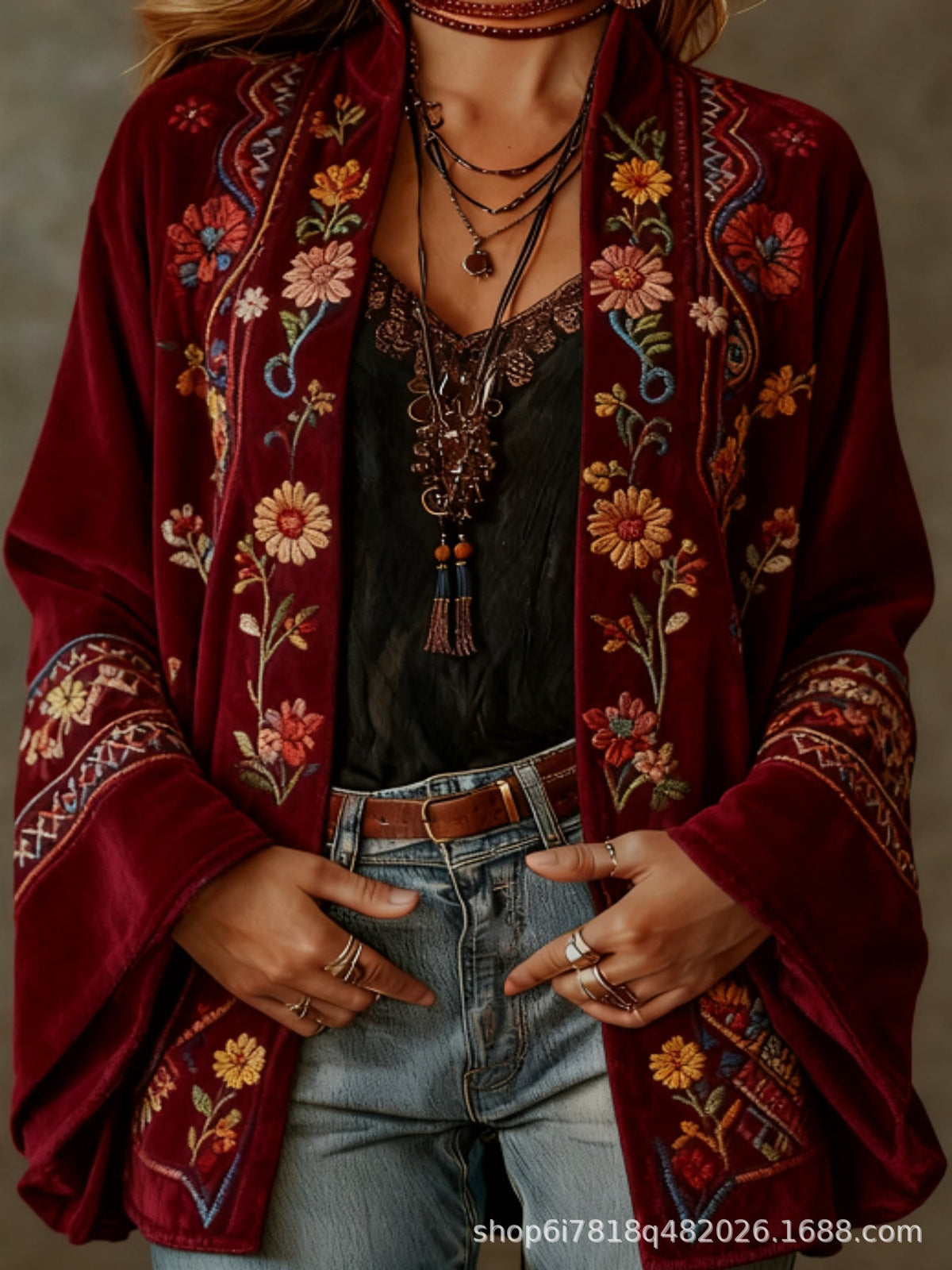 Women's Velvet Boho Paisley Kimono Cardigan