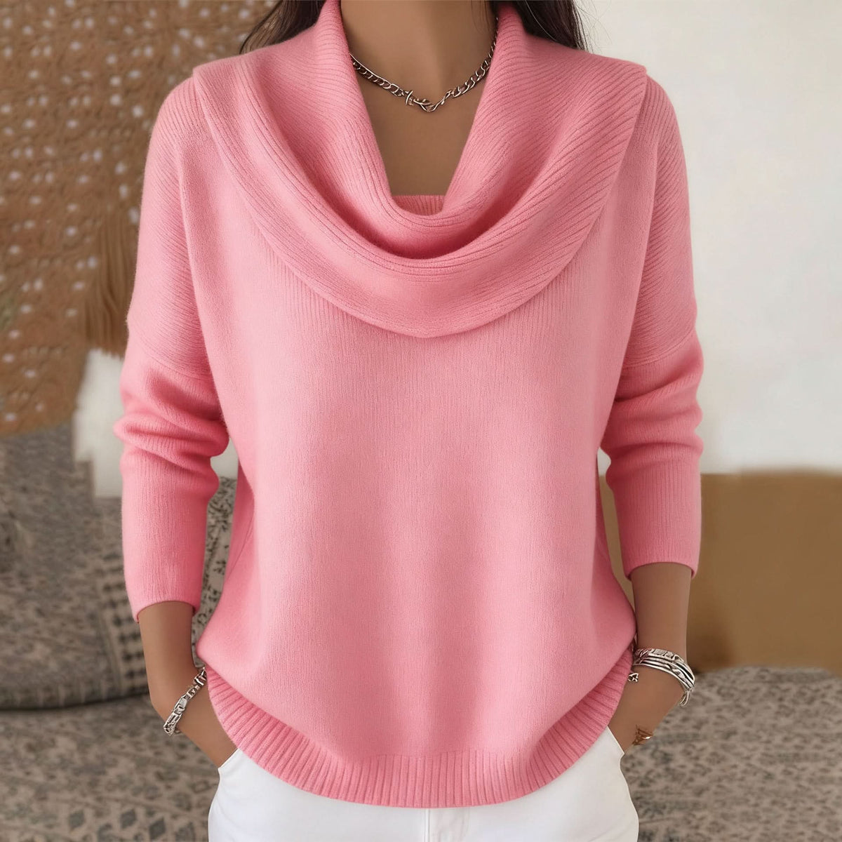 Women's Cozy Long Sleeve Cowl Neck Knit Sweater