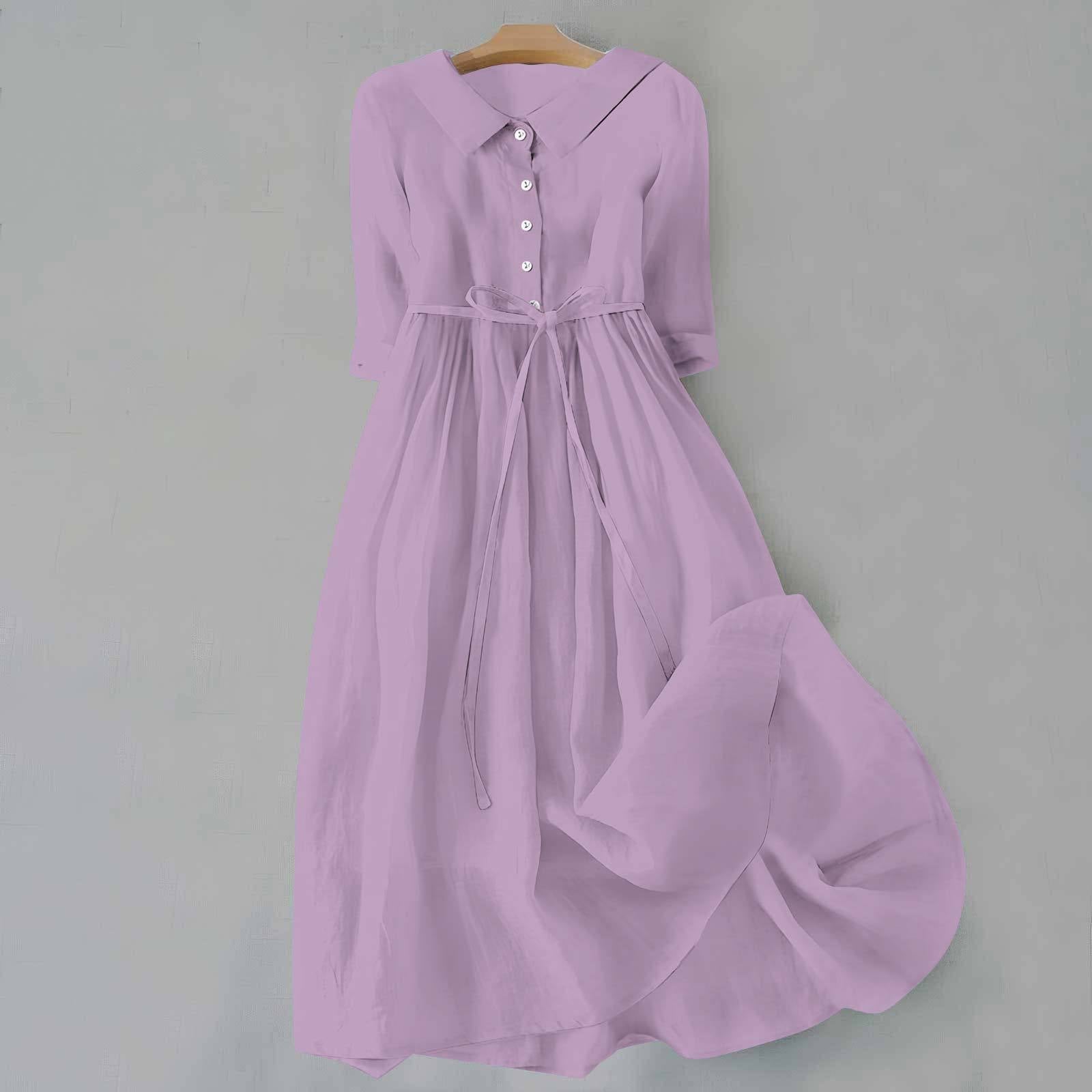 Women's Button Front Tie Waist Midi Dress