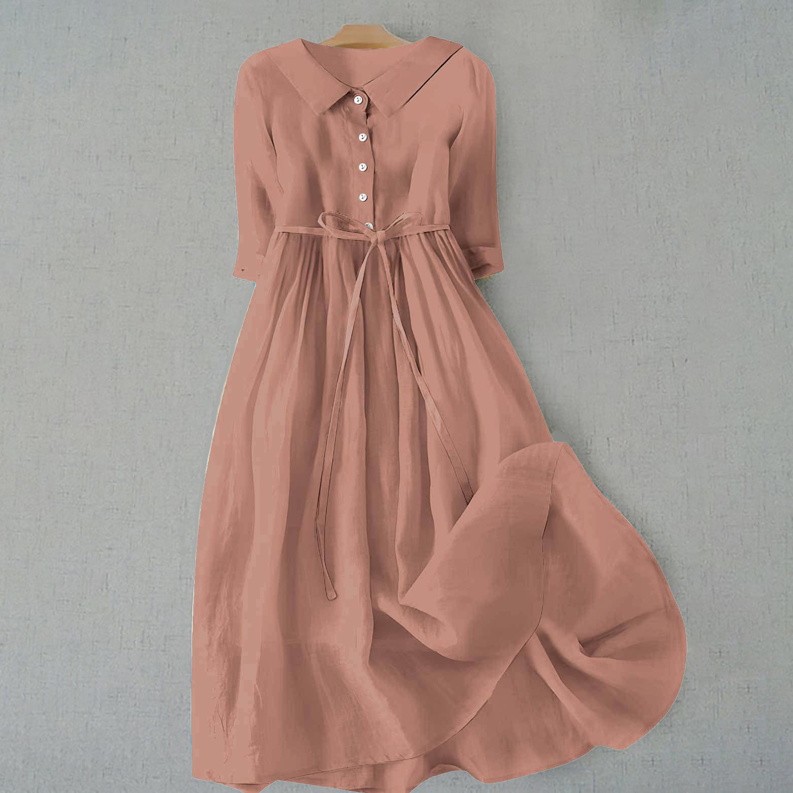 Women's Button Front Tie Waist Midi Dress