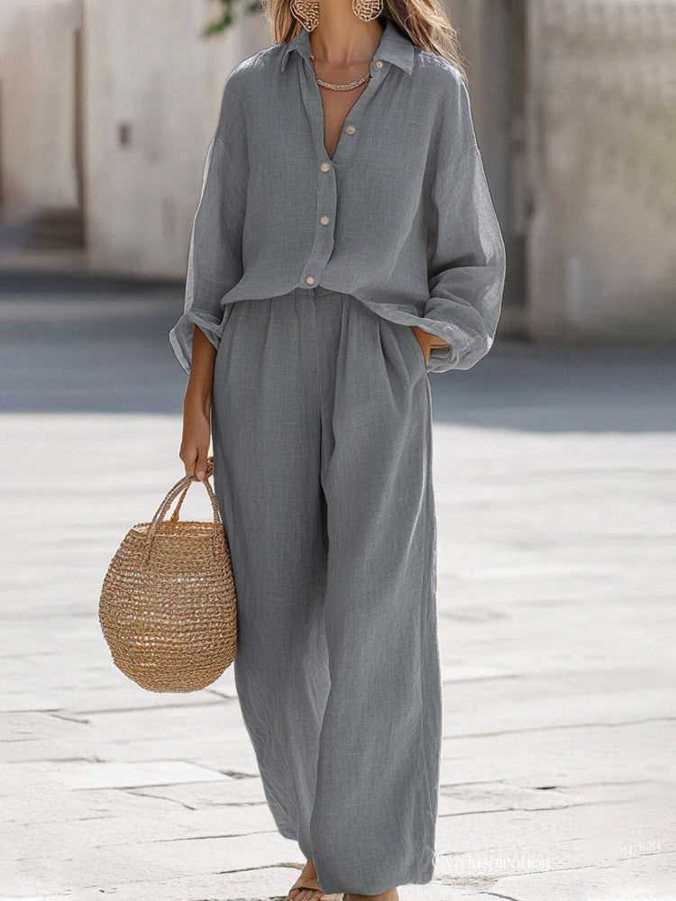 Women's Lightweight Two-Piece Relaxed Blouse and Trousers Set