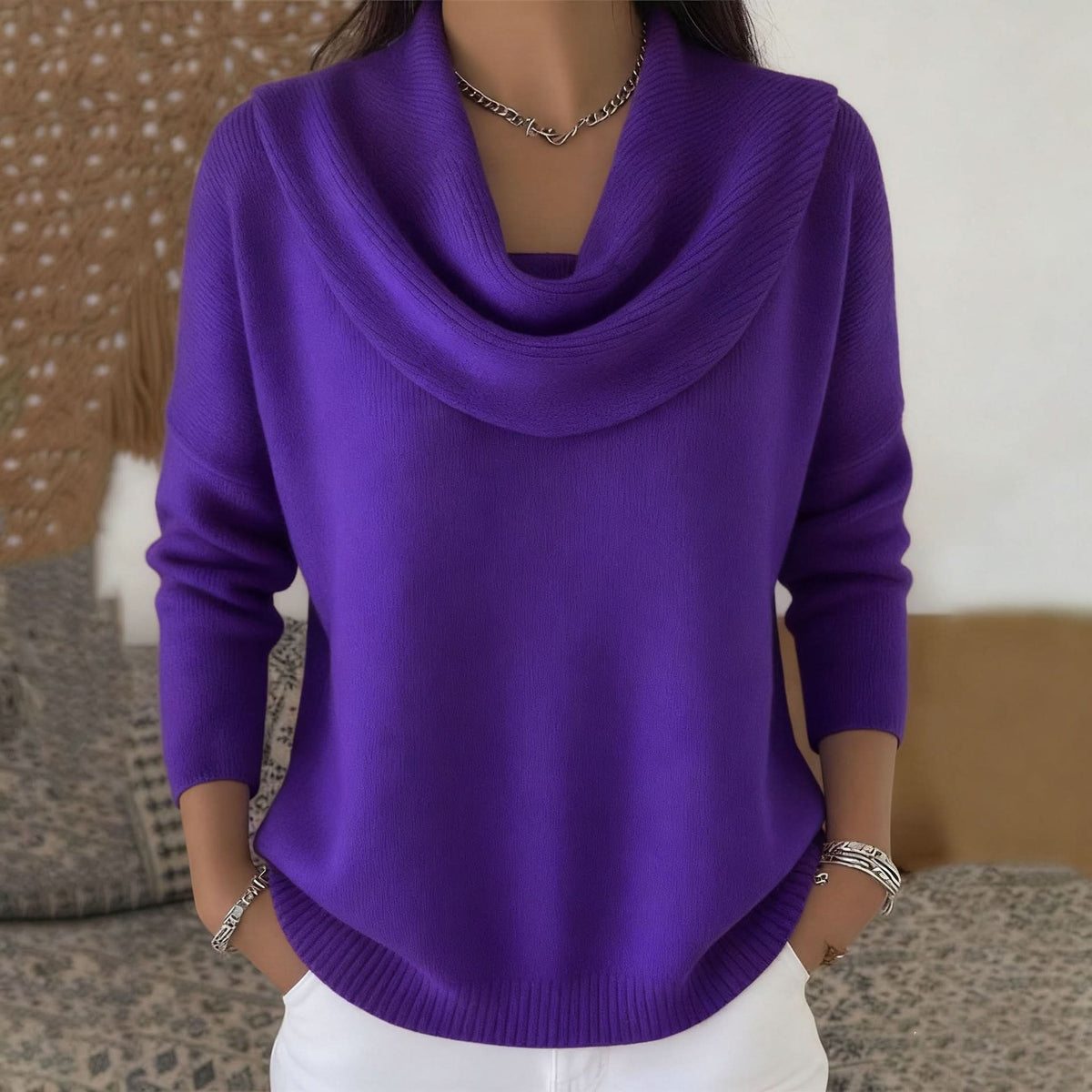 Women's Cozy Long Sleeve Cowl Neck Knit Sweater