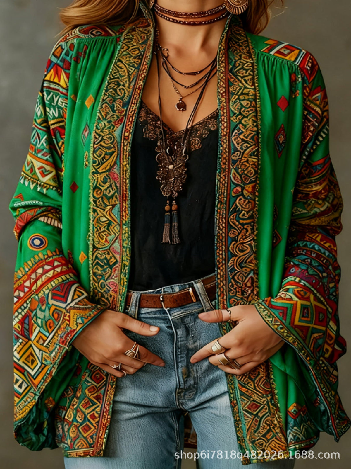 Women's Velvet Boho Paisley Kimono Cardigan
