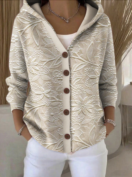 Women's Artistic Print Button Hooded