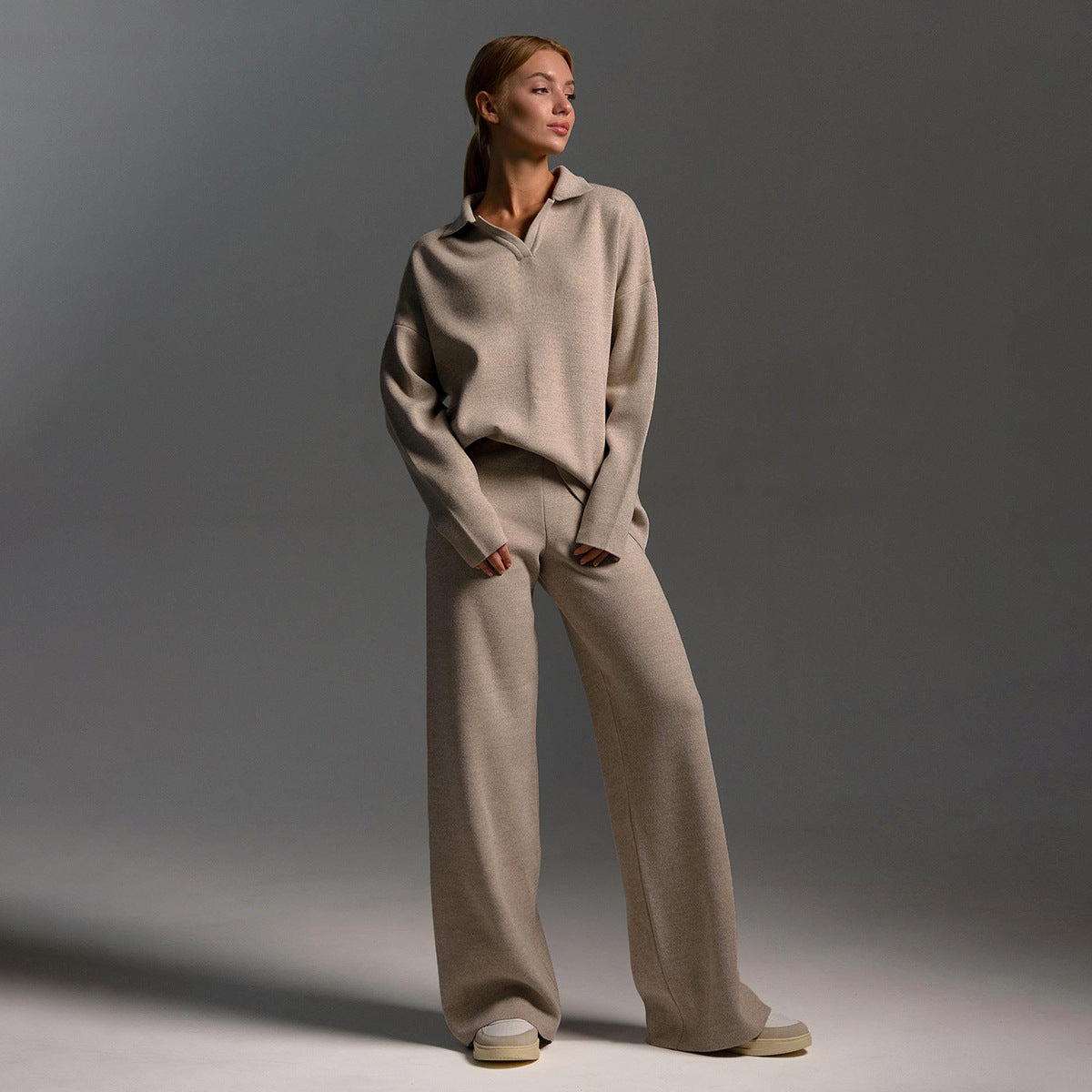 Women's Wide-Leg Pants Polo Shirt Set