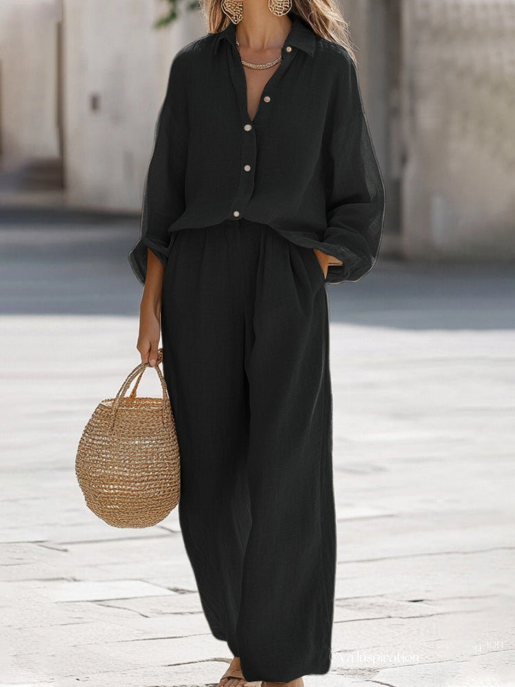 Women's Lightweight Two-Piece Relaxed Blouse and Trousers Set