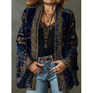 Women's Velvet Boho Paisley Kimono Cardigan