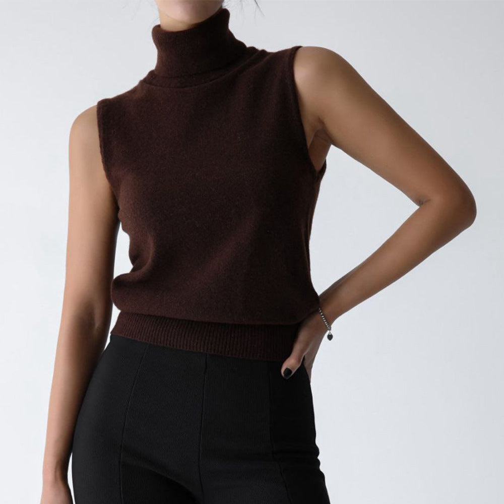 Women's Sleeveless Mock Neck Knit Top with Slim Fit
