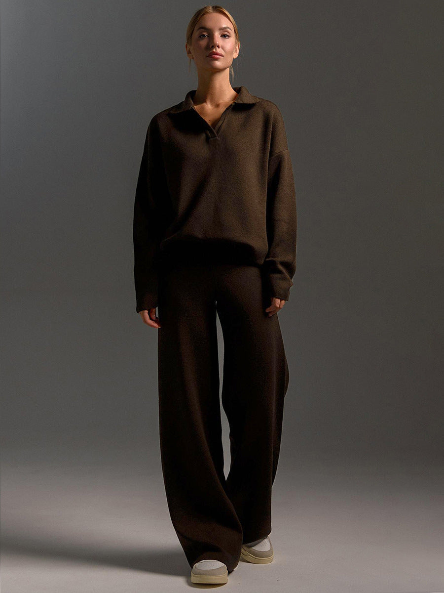 Women's Wide-Leg Pants Polo Shirt Set