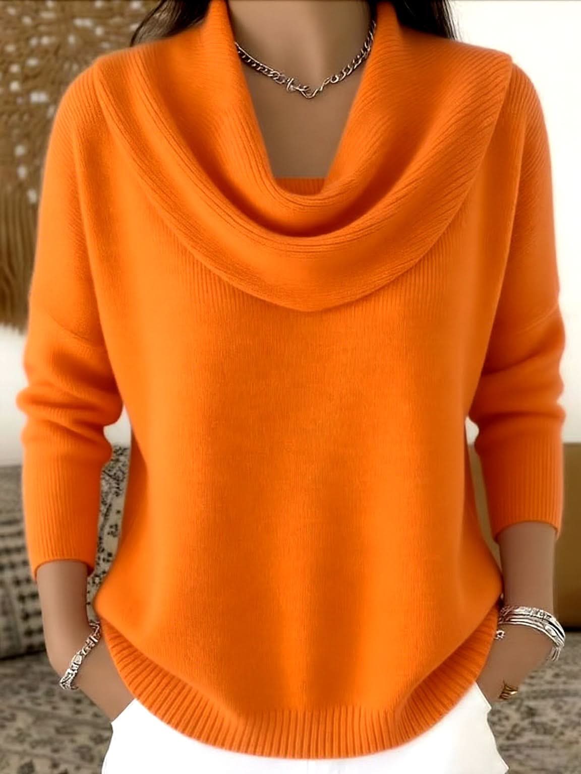 Women's Cozy Long Sleeve Cowl Neck Knit Sweater
