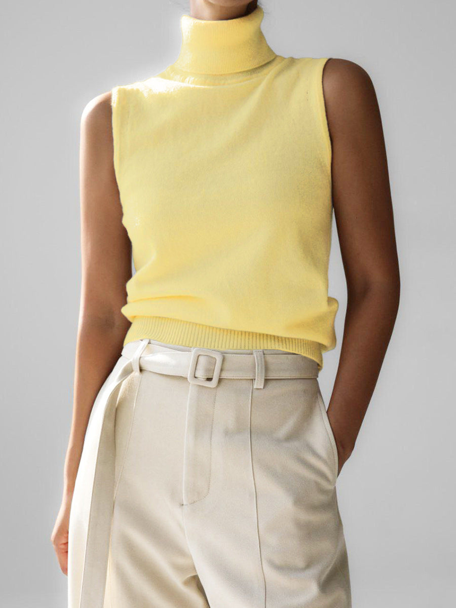 Women's Sleeveless Mock Neck Knit Top with Slim Fit