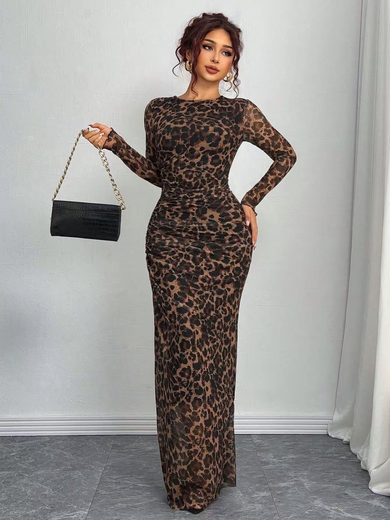 Women's Printed Bodycon Maxi Dress Long Sleeve