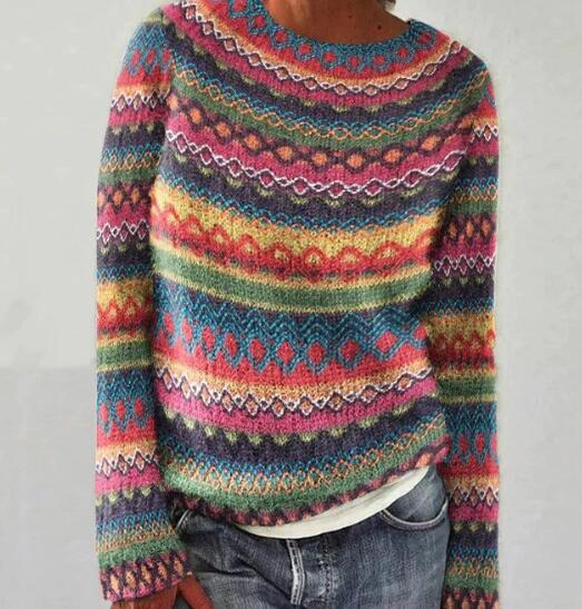 Warm Multicolored Striped Winter Sweater for Women