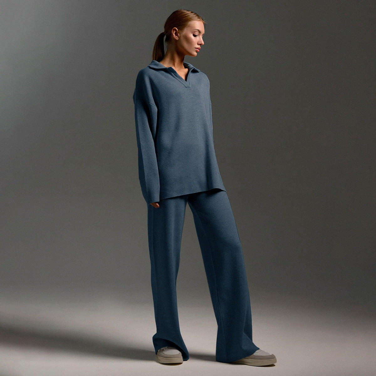 Women's Wide-Leg Pants Polo Shirt Set