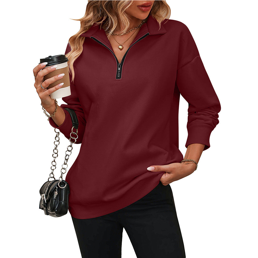 Women's Quarter-Zip Sweatshirt with Shirt Collar