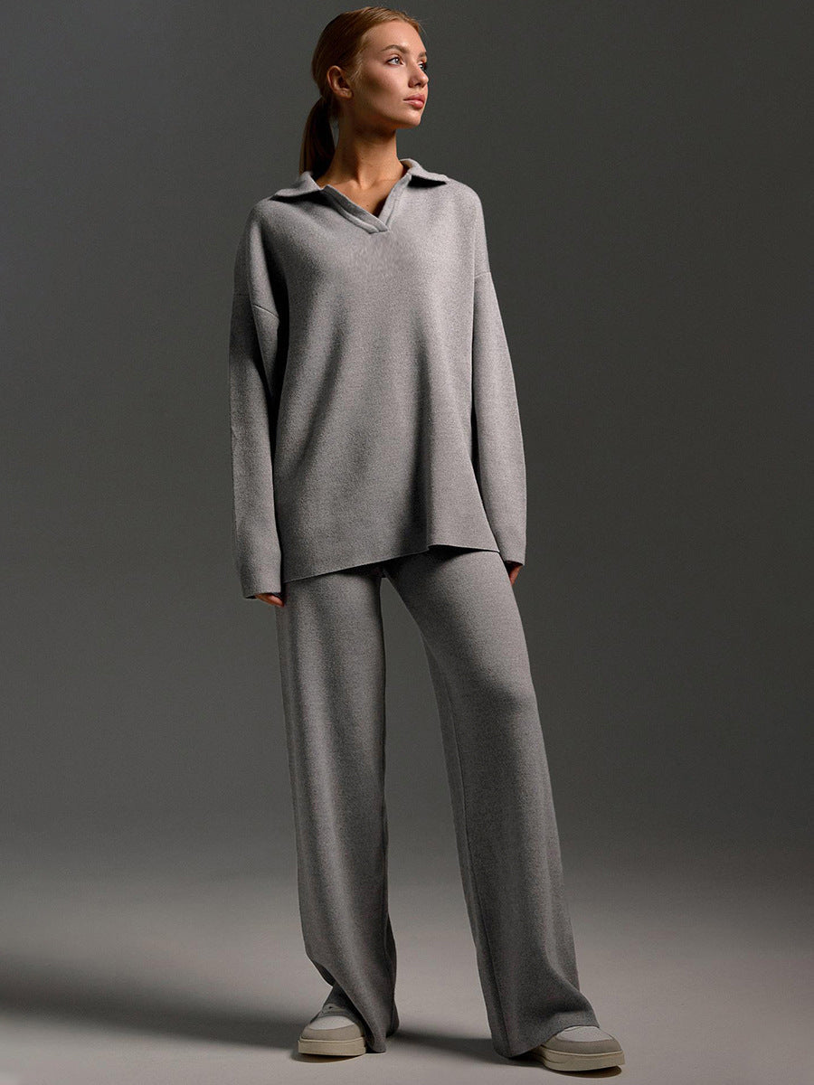 Women's Wide-Leg Pants Polo Shirt Set