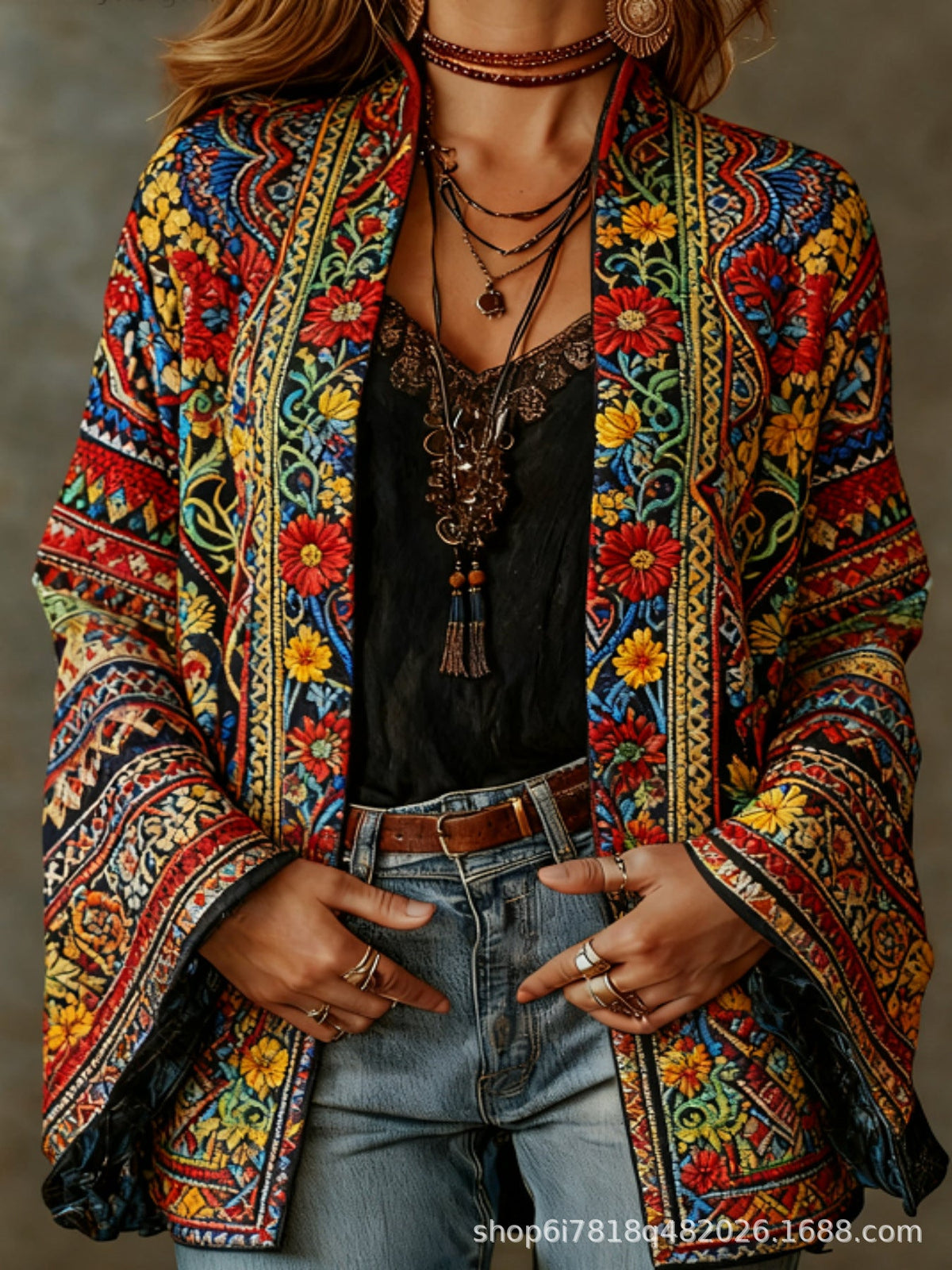 Women's Velvet Boho Paisley Kimono Cardigan
