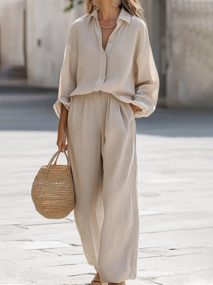 Women's Lightweight Two-Piece Relaxed Blouse and Trousers Set
