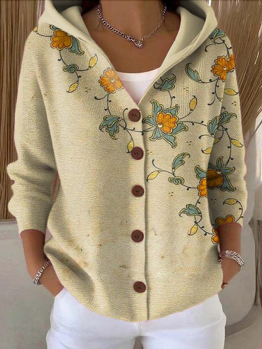 Women's Artistic Print Button Hooded