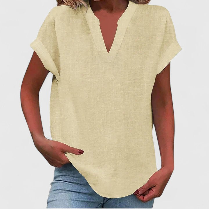 Women's V-Neck Blouse with Rolled Sleeves