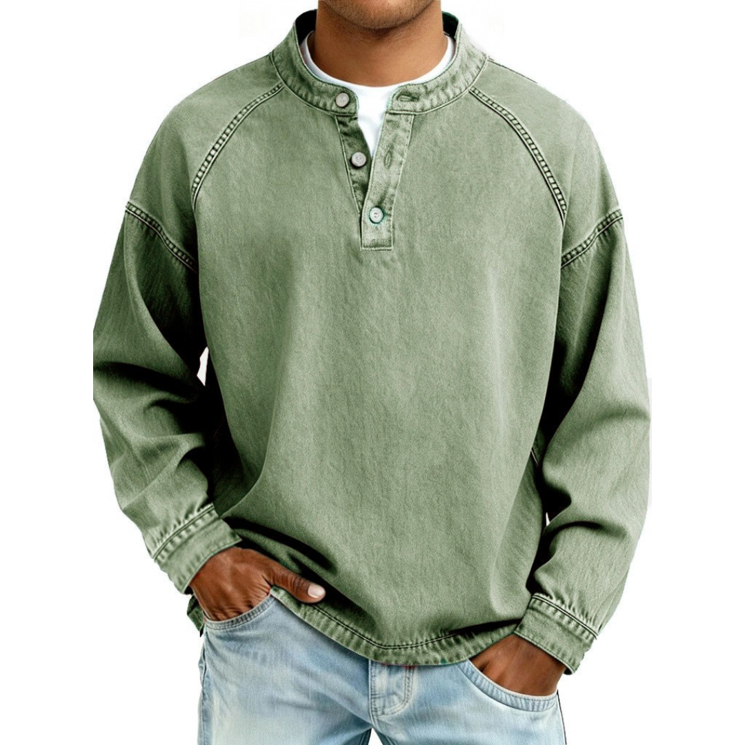 Men's Vintage Button Long Sleeve Henley Shirt