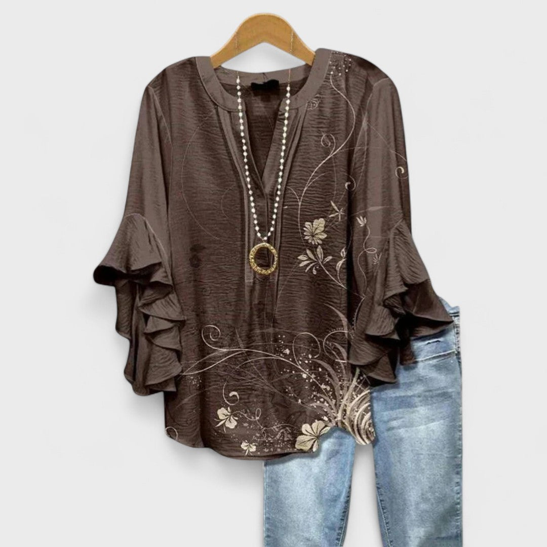 Women's V-Neck Blouse with Layered Ruffle Sleeves
