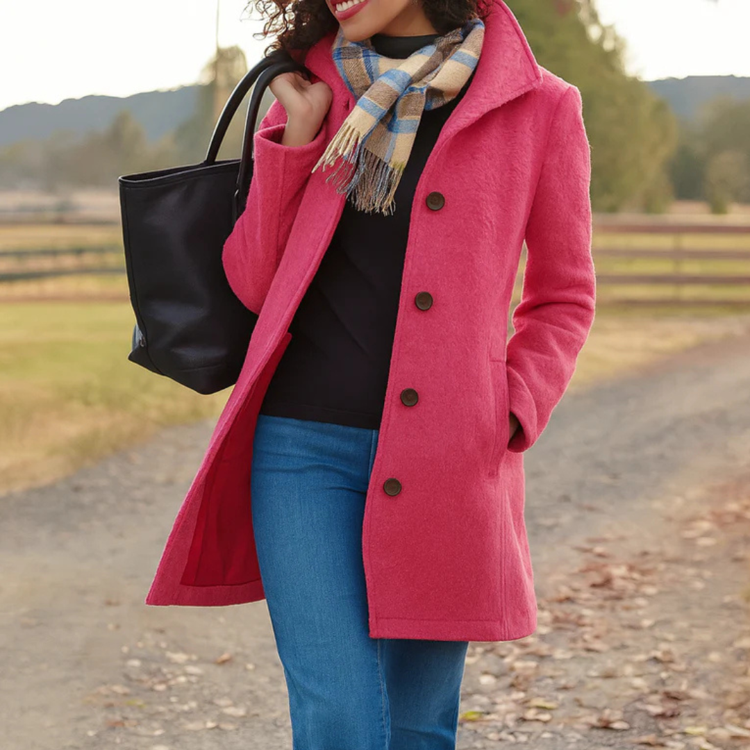 Women's Classic Button-Front Coat with Lapel Collar