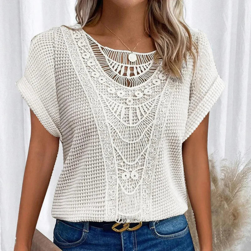 Women's Boho Crochet Lace Short Sleeve Casual Top