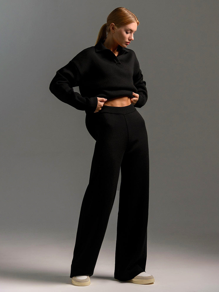 Women's Wide-Leg Pants Polo Shirt Set