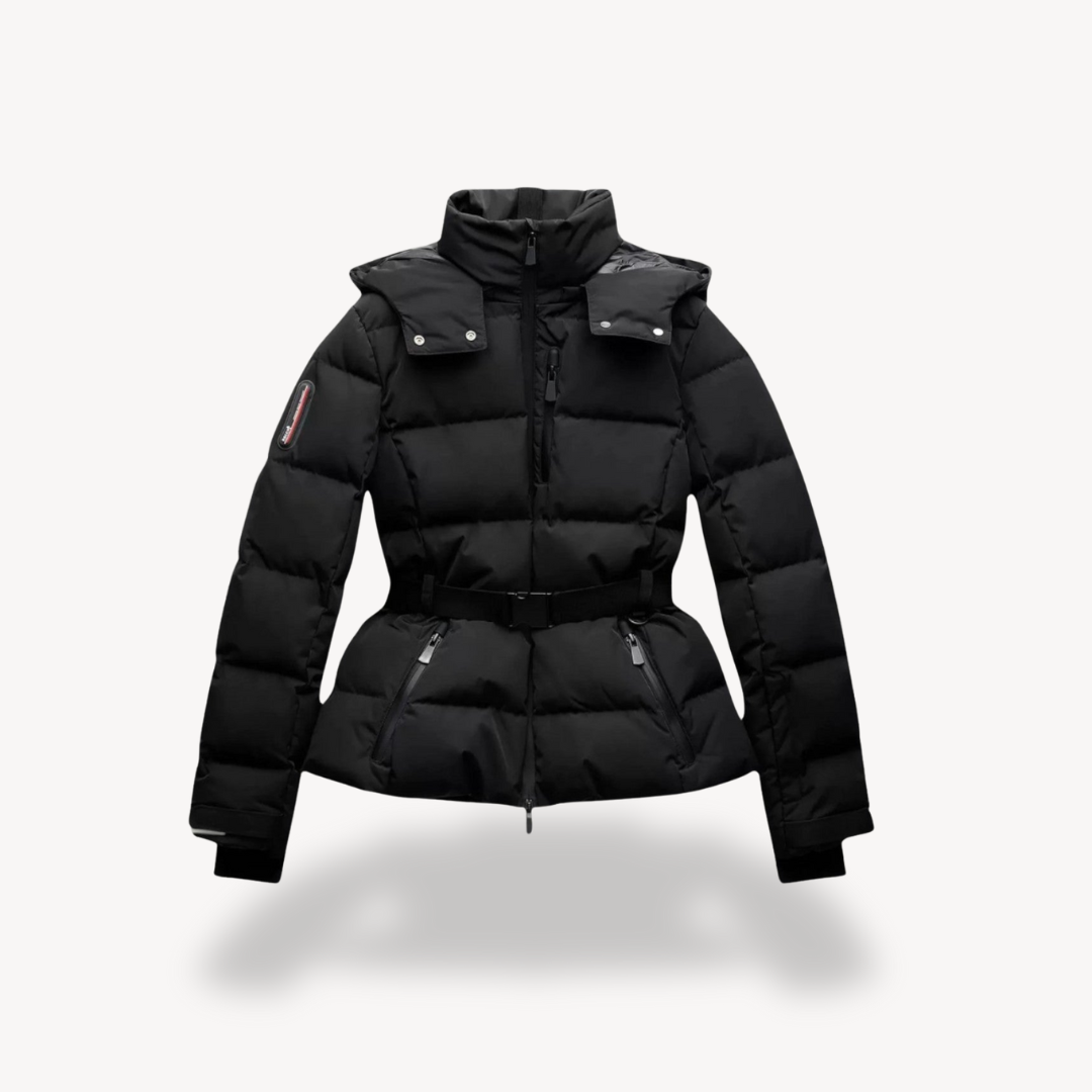 Women's Belted Hooded Puffer Jacket with Zip Pockets