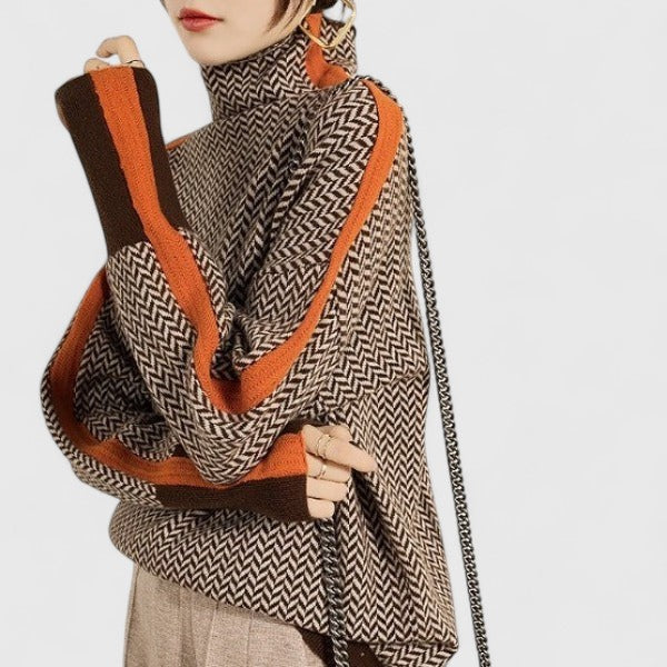 Women's Color Block Turtleneck Sweater