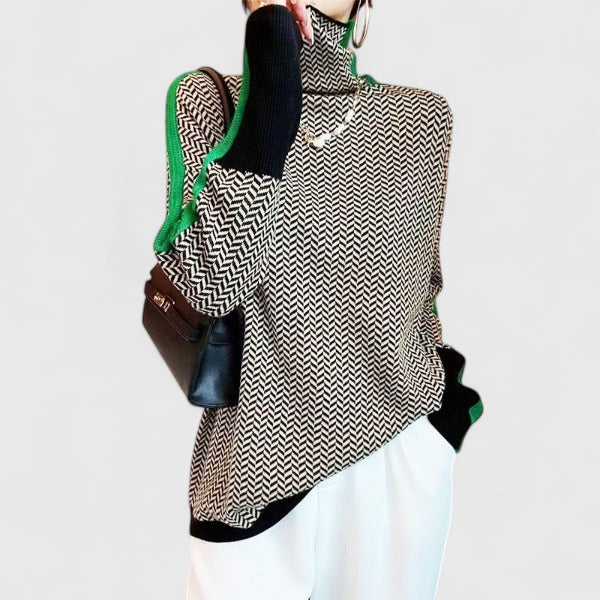 Women's Color Block Turtleneck Sweater