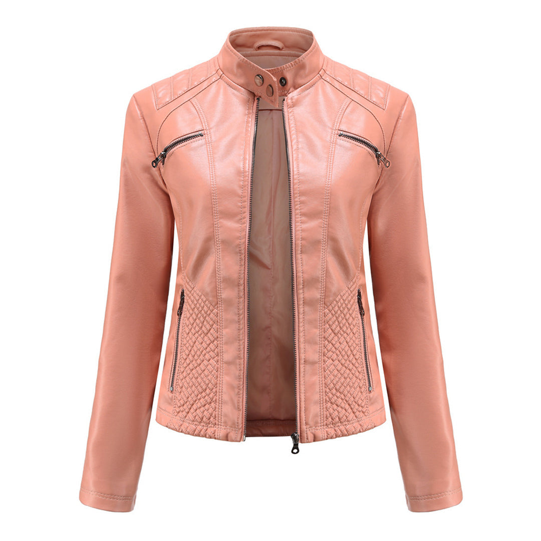 Women’s Slim-Fit Zip-Up Leather Moto Jacket