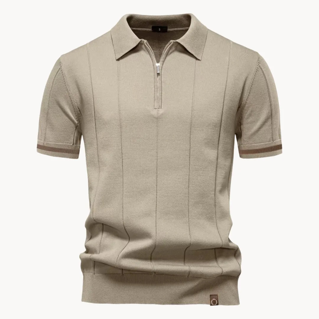 Men's Ribbed Zip Neck Polo Shirt