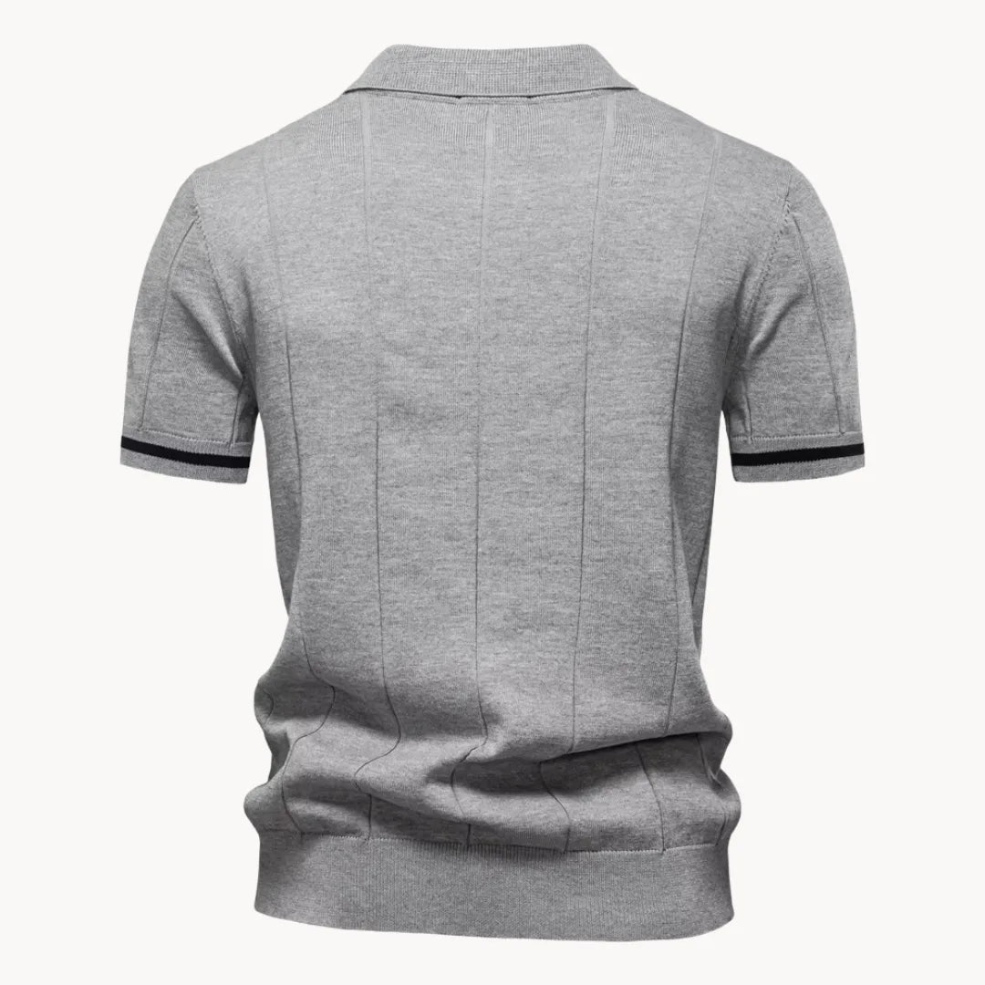 Men's Ribbed Zip Neck Polo Shirt