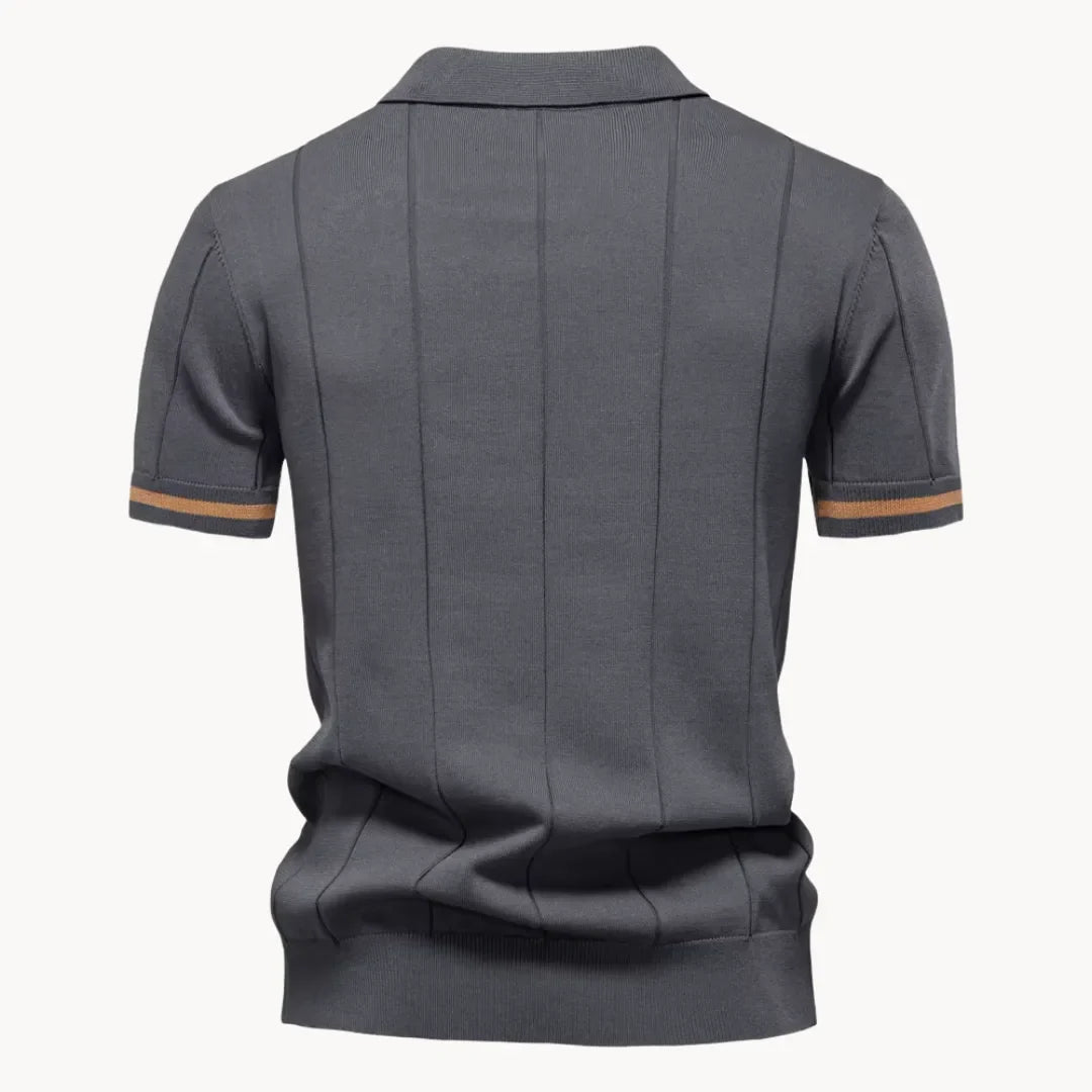 Men's Ribbed Zip Neck Polo Shirt