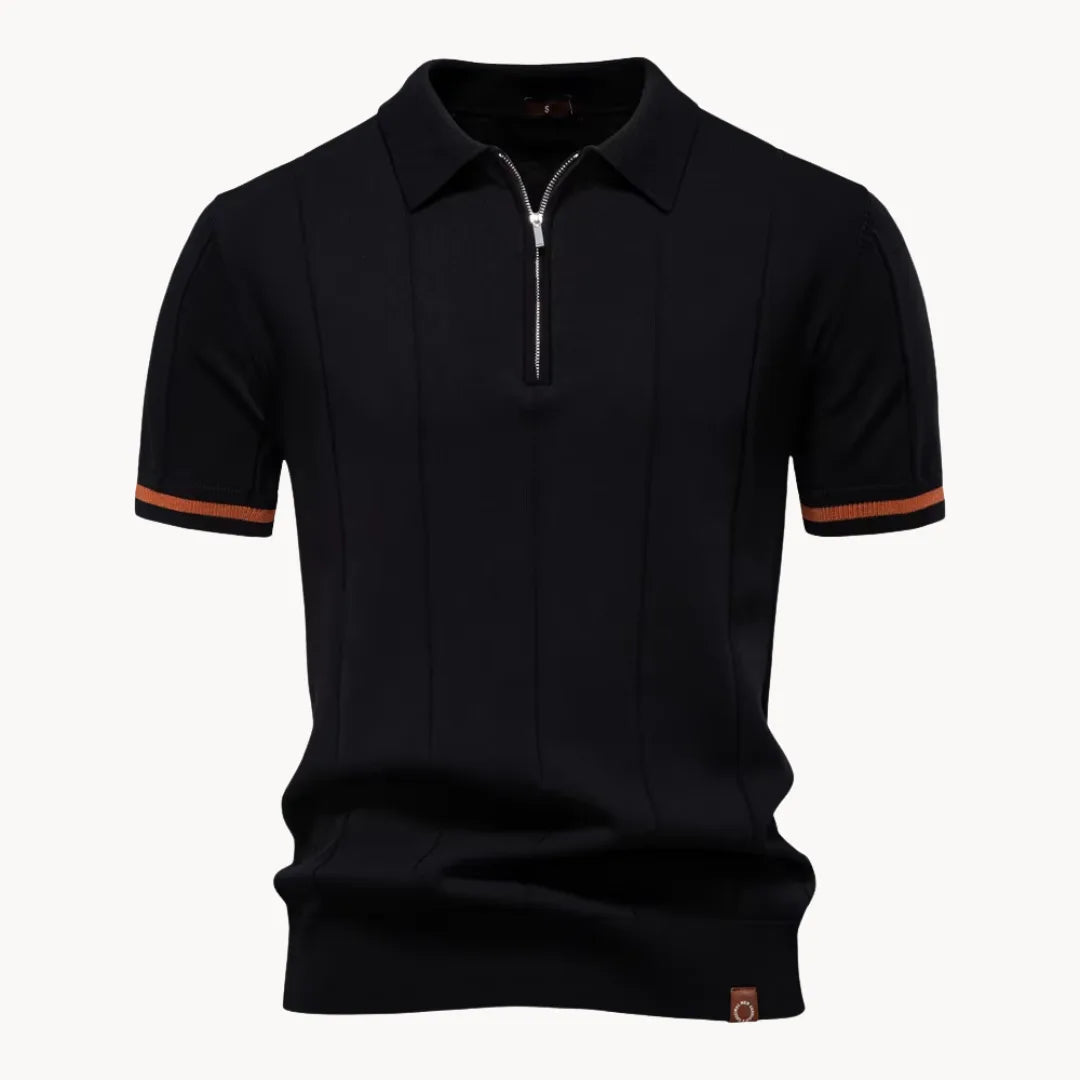 Men's Ribbed Zip Neck Polo Shirt