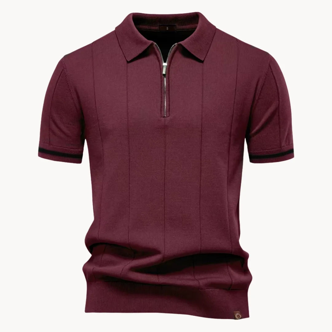 Men's Ribbed Zip Neck Polo Shirt