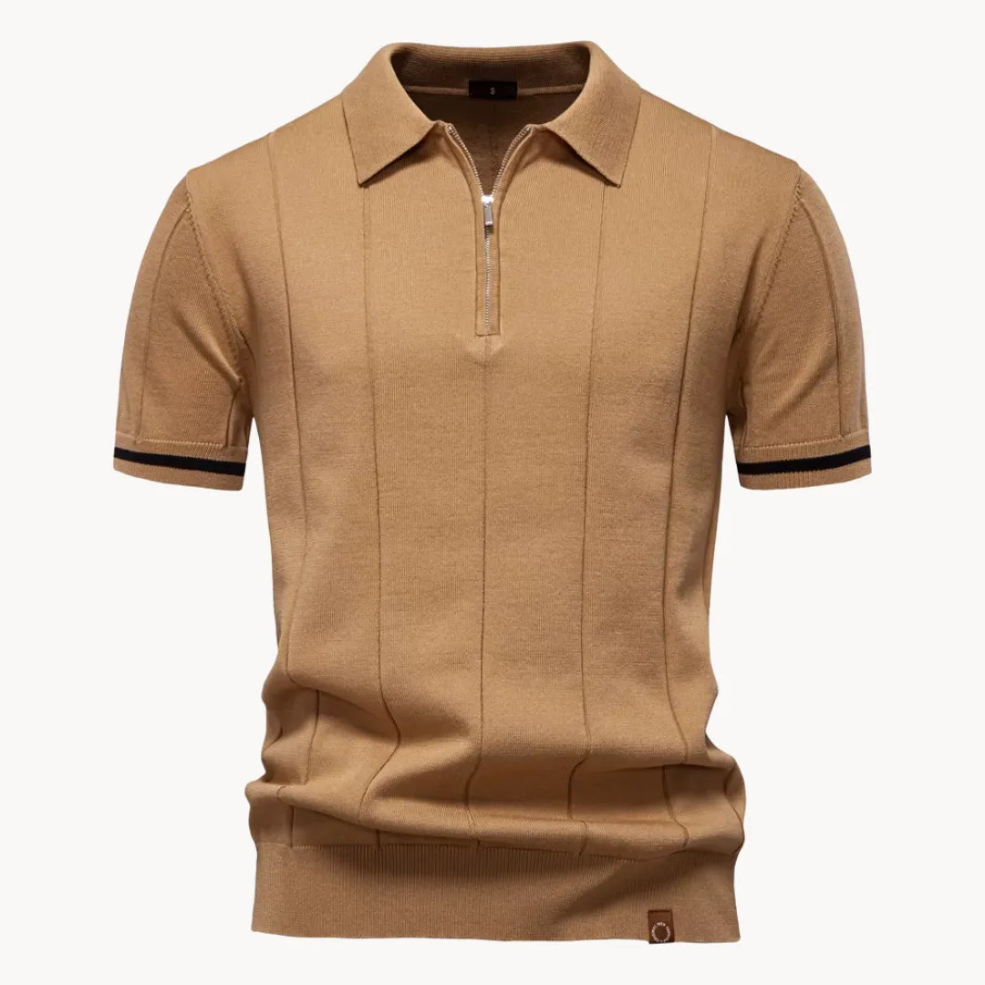 Men's Ribbed Zip Neck Polo Shirt