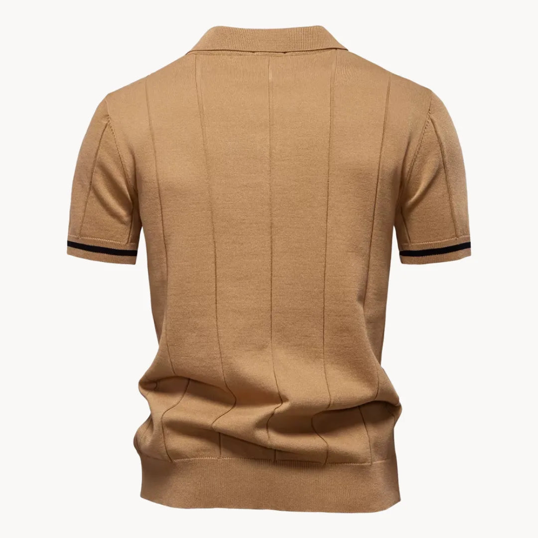Men's Ribbed Zip Neck Polo Shirt
