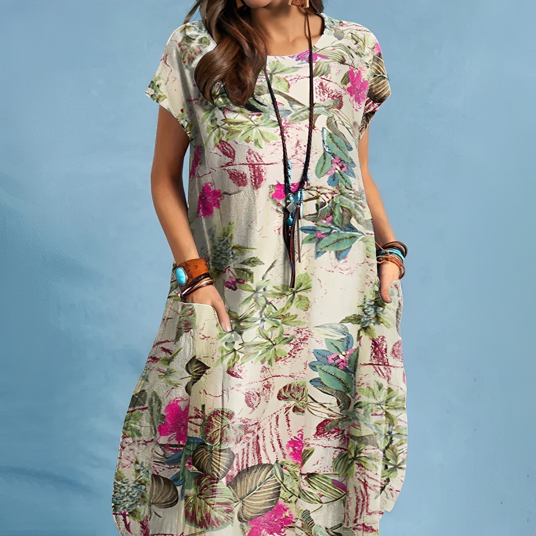 Women's Floral Pocket Midi Dress