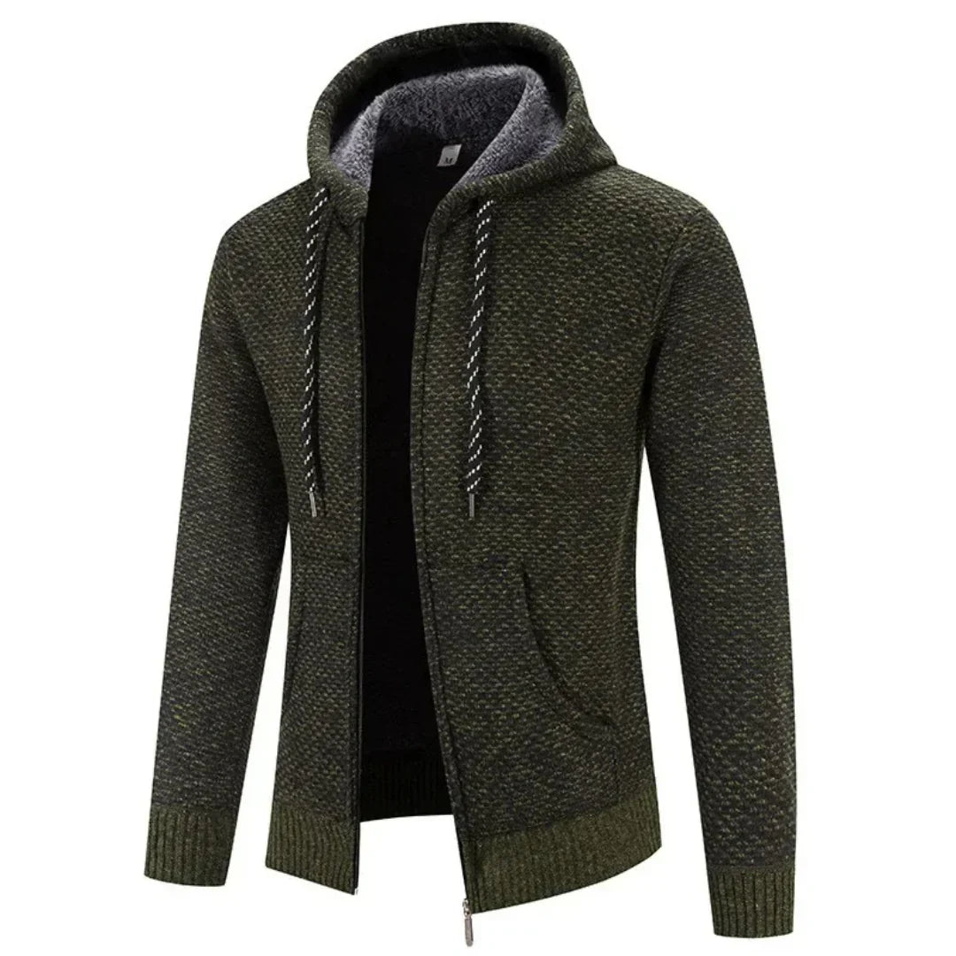 Men's Hooded Casual Zip-Up Knit Cardigan
